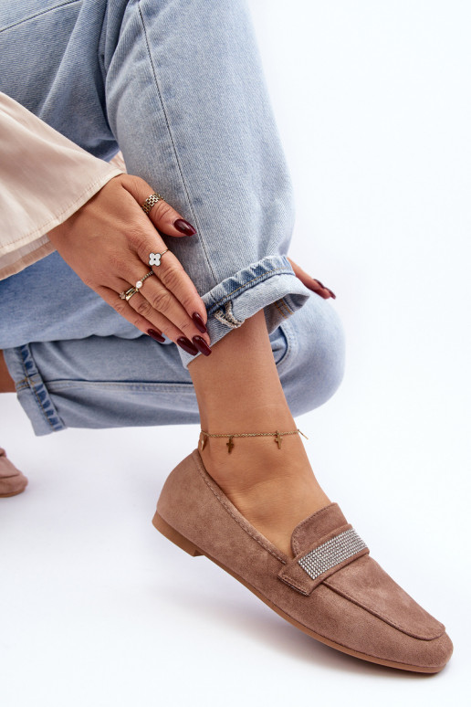 Mokasinai su tviskančiomis akutėmis rudos spalvos Ralrika