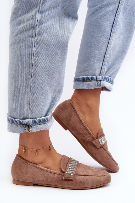 Mokasinai su tviskančiomis akutėmis rudos spalvos Ralrika