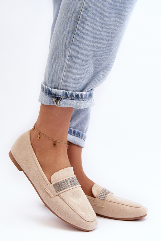 Mokasinai su tviskančiomis akutėmis smėlio spalvos Ralrika