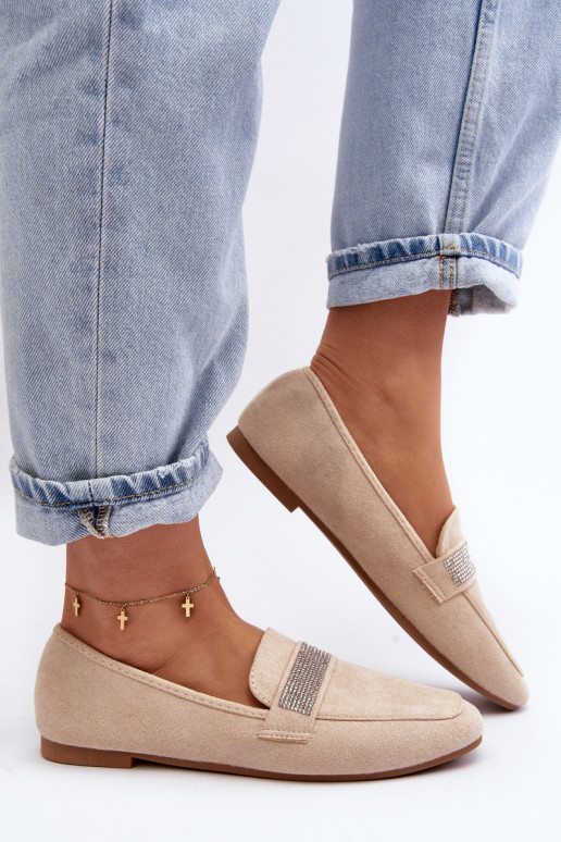 Mokasinai su tviskančiomis akutėmis smėlio spalvos Ralrika