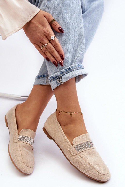 Mokasinai su tviskančiomis akutėmis smėlio spalvos Ralrika