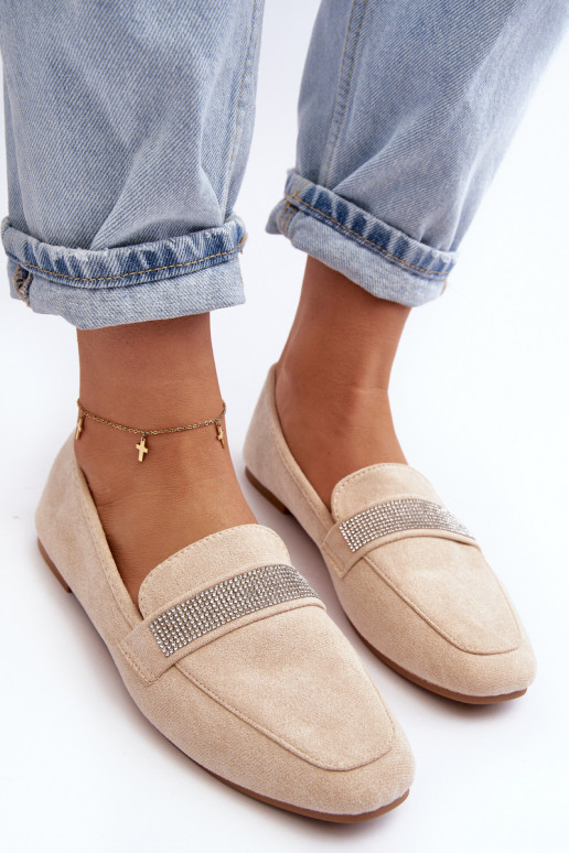 Mokasinai su tviskančiomis akutėmis smėlio spalvos Ralrika