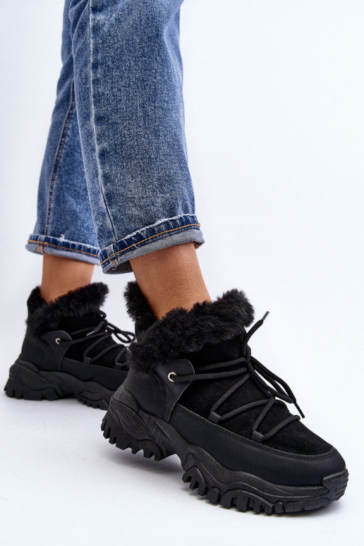 Moteriški aulinukai su kailiuku juodos spalvos Cresandi