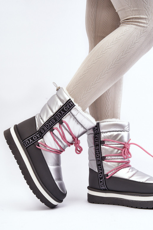 sniego batai su stilingomis detalėmis sidabro spalvos Lilara