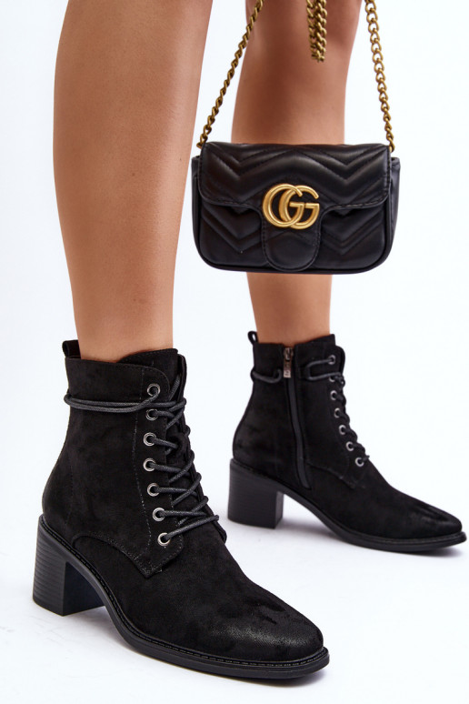 Aulinukai žemu kulniuku su raišteliais juodos spalvos Serellia