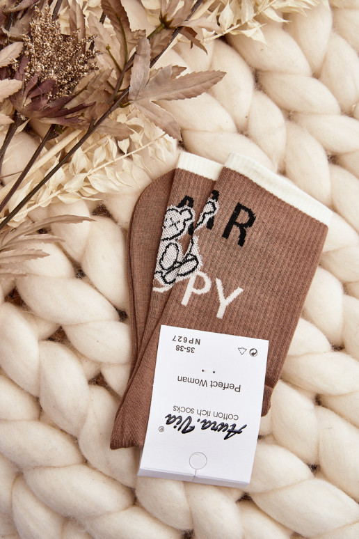 Kojinės su užrašu I m rudos spalvos