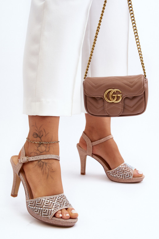 Dekoruotos Elegantiškos aukštakulnės basutės D&A MR1038-44 rausvo aukso spalvos