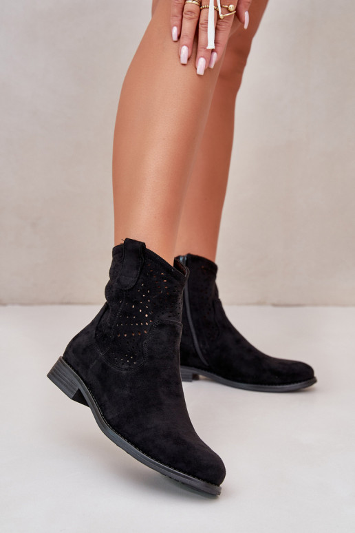 S.Barski HY66-135 Ažūriniai aulinukai su plačiais kulniukais juodos spalvos S.Barski HY66-135 Ažūriniai aulinukai su plačiais kulniukais juodos spalvos