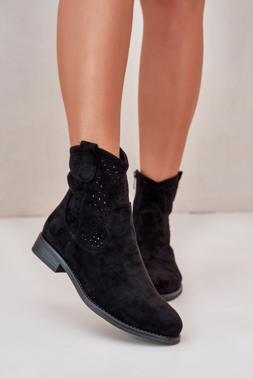 S.Barski HY66-135 Ažūriniai aulinukai su plačiais kulniukais juodos spalvos S.Barski HY66-135 Ažūriniai aulinukai su plačiais kulniukais juodos spalvos