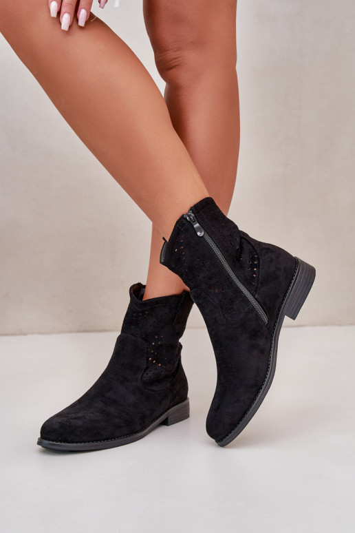 S.Barski HY66-135 Ažūriniai aulinukai su plačiais kulniukais juodos spalvos S.Barski HY66-135 Ažūriniai aulinukai su plačiais kulniukais juodos spalvos