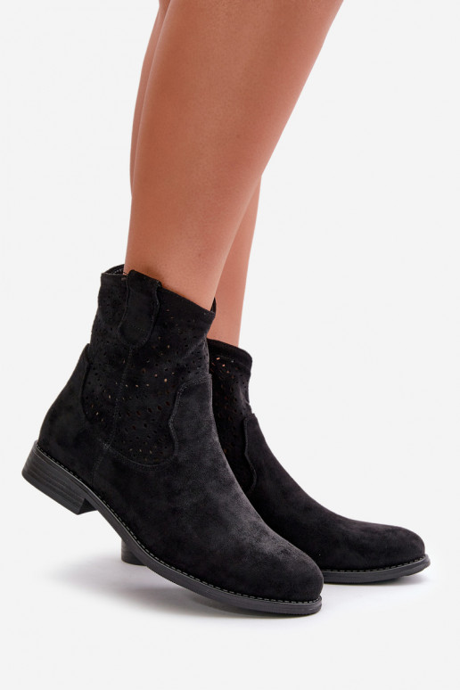 S.Barski HY66-135 Ažūriniai aulinukai su plačiais kulniukais juodos spalvos S.Barski HY66-135 Ažūriniai aulinukai su plačiais kulniukais juodos spalvos