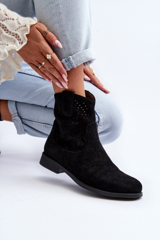 S.Barski HY66-135 Ažūriniai aulinukai su plačiais kulniukais juodos spalvos S.Barski HY66-135 Ažūriniai aulinukai su plačiais kulniukais juodos spalvos