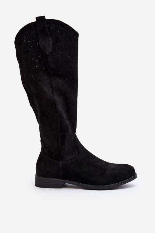 S.Barski HY66-132 moteriški ilgaauliai batai su aužūro elementais juodos spalvos S.Barski HY66-132 moteriški ilgaauliai batai su aužūro elementais juodos spalvos