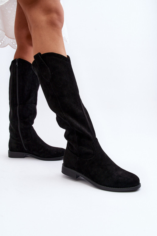 S.Barski HY66-132 moteriški ilgaauliai batai su aužūro elementais juodos spalvos S.Barski HY66-132 moteriški ilgaauliai batai su aužūro elementais juodos spalvos