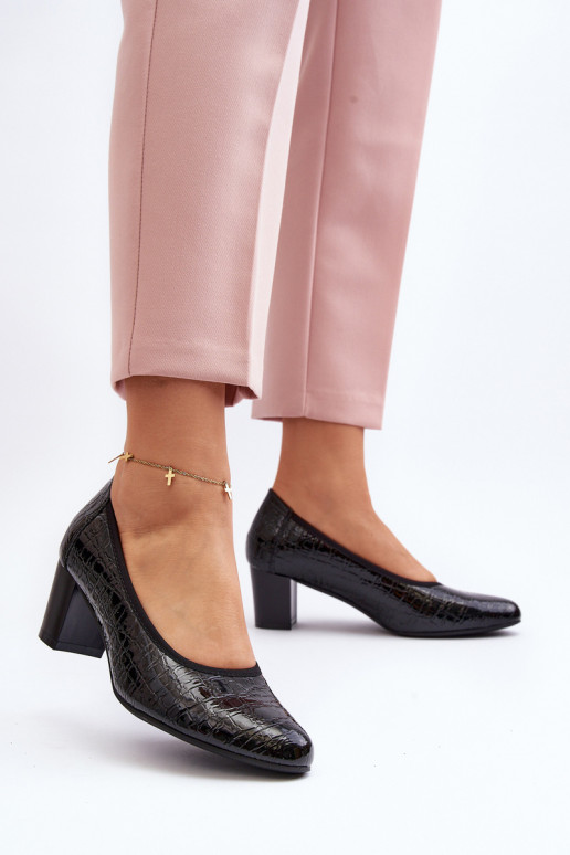 su lako efektu Bateliai su įspaudu juodos spalvos Cynania su lako efektu Bateliai su įspaudu juodos spalvos Cynania