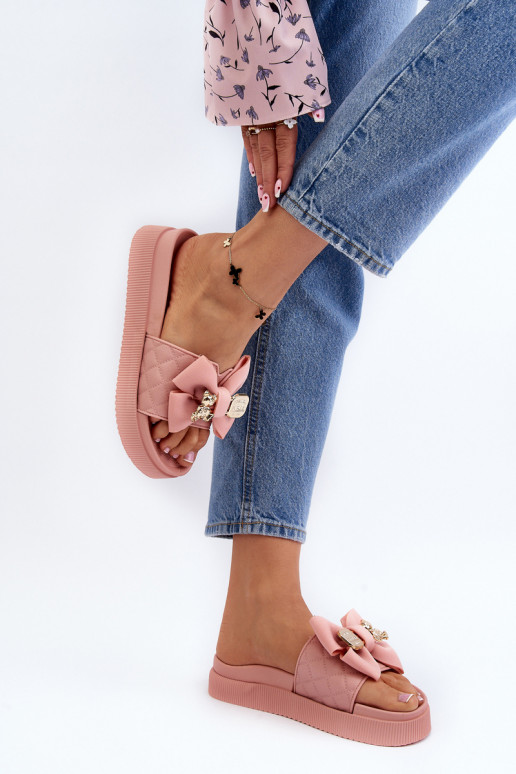 Moteriškos šlepetės su lankeliu ir meškiuku, Rožinė Katterina