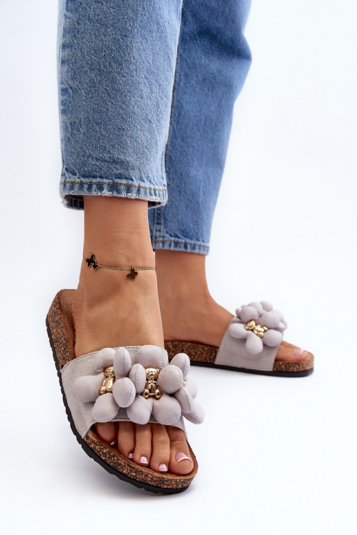 Moteriškos šlepetės su gražiomis detalėmis pilkos spalvos Bunlia