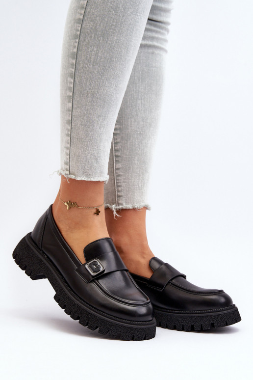 moteriški mokasinai su dirželiais juodos spalvos Flanila