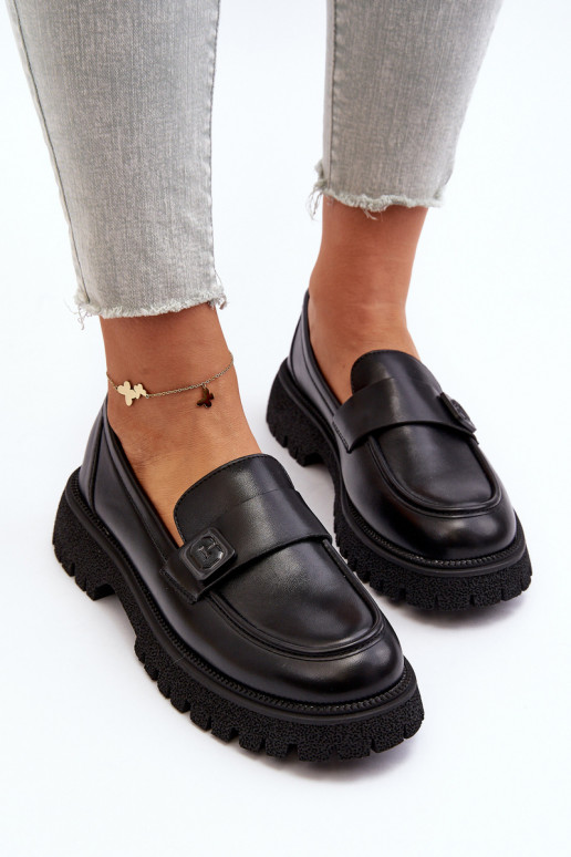 moteriški mokasinai su dirželiais juodos spalvos Flanila