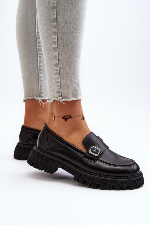 moteriški mokasinai su dirželiais juodos spalvos Flanila