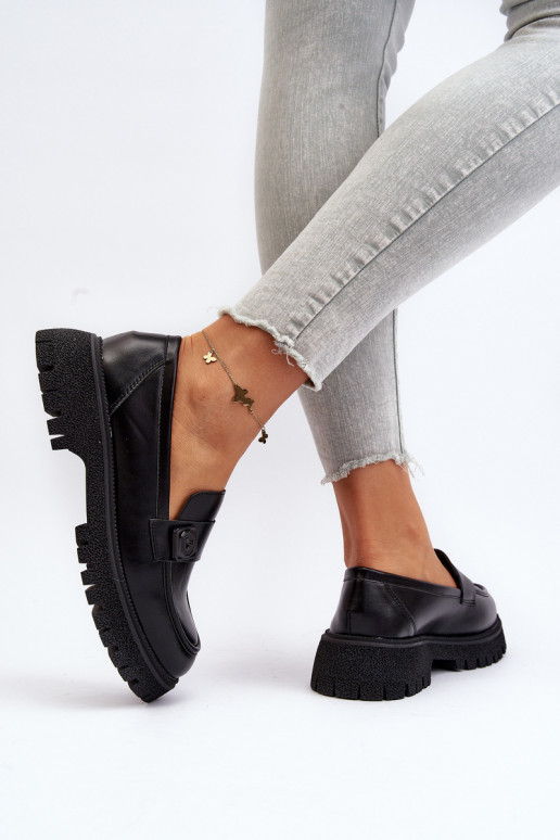 moteriški mokasinai su dirželiais juodos spalvos Flanila