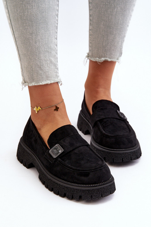 moteriški mokasinai su dirželiais juodos spalvos Flanila