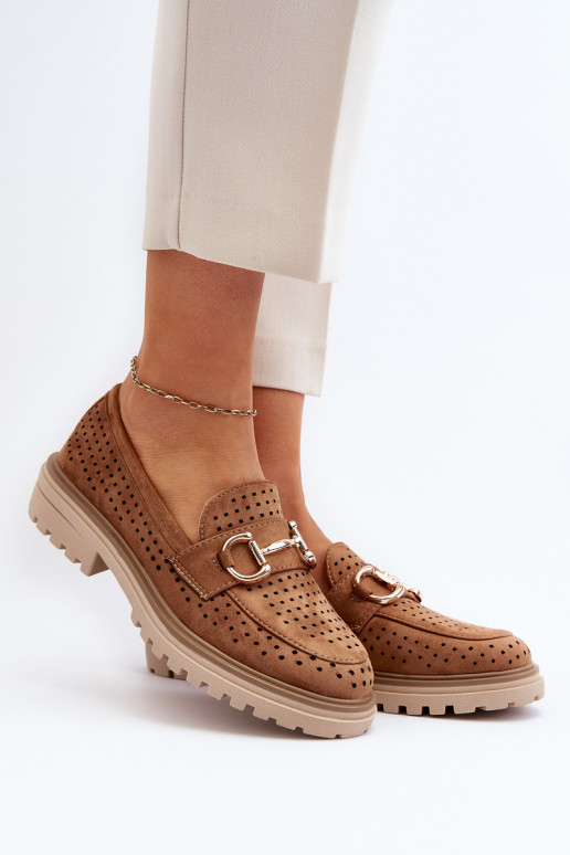 moteriški mokasinai su aužūro elementais su ornamentais rudos spalvos Talesse