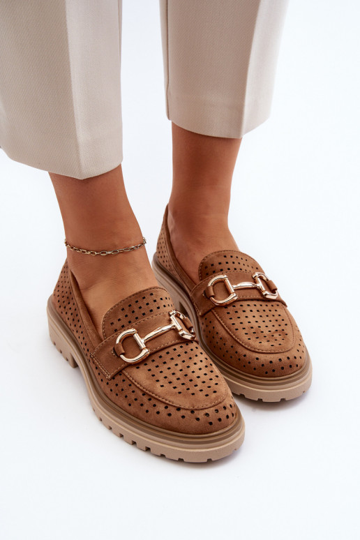 moteriški mokasinai su aužūro elementais su ornamentais rudos spalvos Talesse