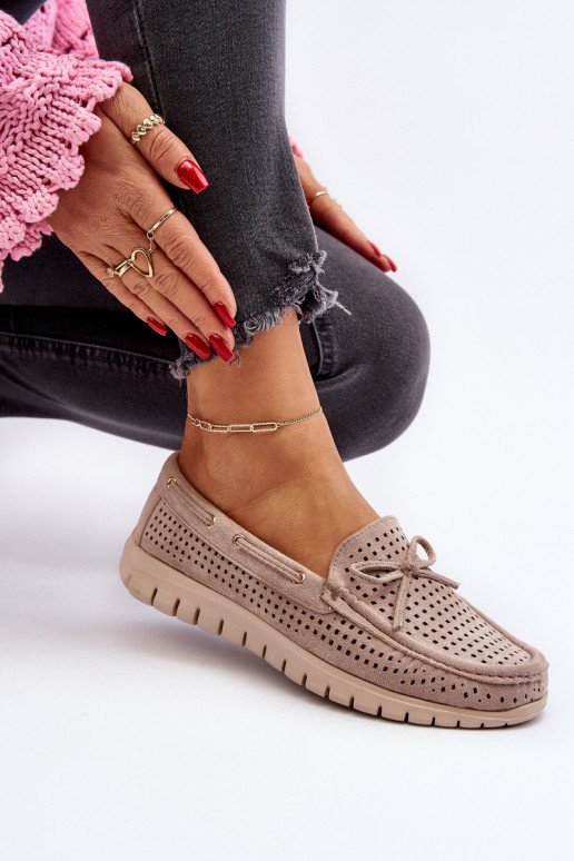 moteriški mokasinai su kaspinais smėlio spalvos Reece