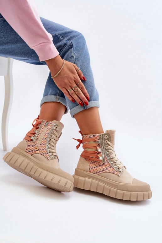 Laisvalaikio bateliai su platforma smėlio spalvos Kernia