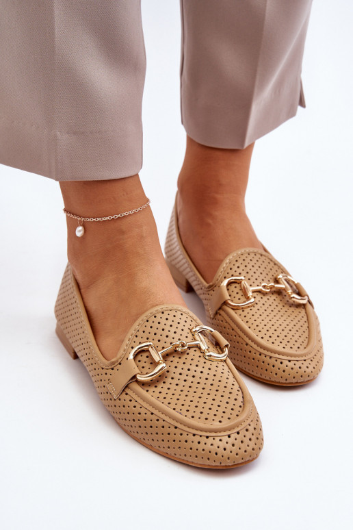 moteriški mokasinai su plačiais kulniukais su ornamentais rudos spalvos Iluvana