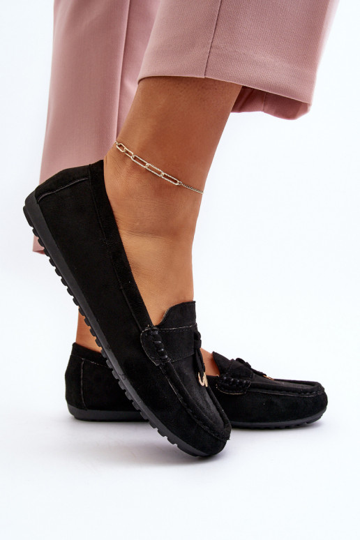 iš zomšos Klasikinio modelio Mokasinai juodos spalvos Ontala