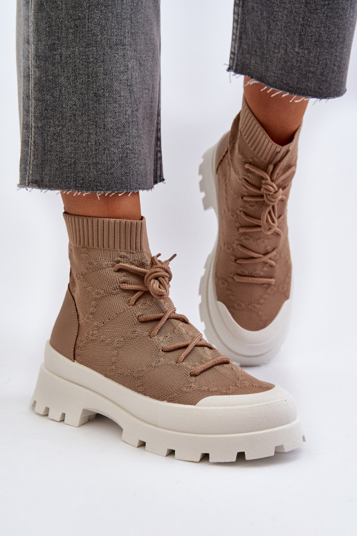 su kojinės tipo auliuku Įsispiriamo modelio Aulinukai rudos spalvos Solime su kojinės tipo auliuku Įsispiriamo modelio Aulinukai rudos spalvos Solime