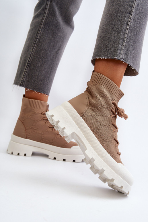 su kojinės tipo auliuku Įsispiriamo modelio Aulinukai rudos spalvos Solime su kojinės tipo auliuku Įsispiriamo modelio Aulinukai rudos spalvos Solime