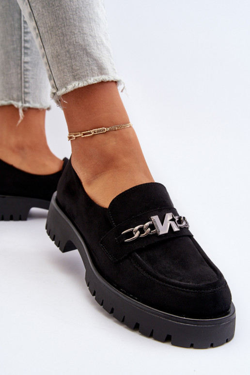 Zomšiniai mokasinai su ornamentais juodos spalvos Loraleima