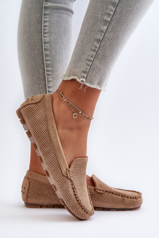 Elegantiški zomšiniai mokasinai smėlio spalvos Ranica