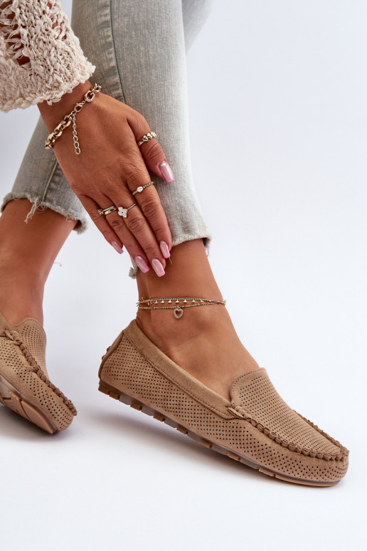 Elegantiški zomšiniai mokasinai smėlio spalvos Ranica