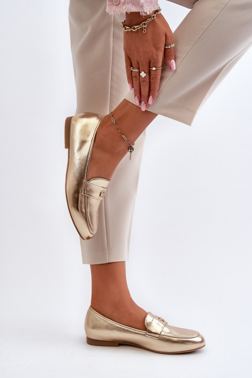 moteriški mokasinai su plačiais kulniukais aukso spalvos Sylvaine