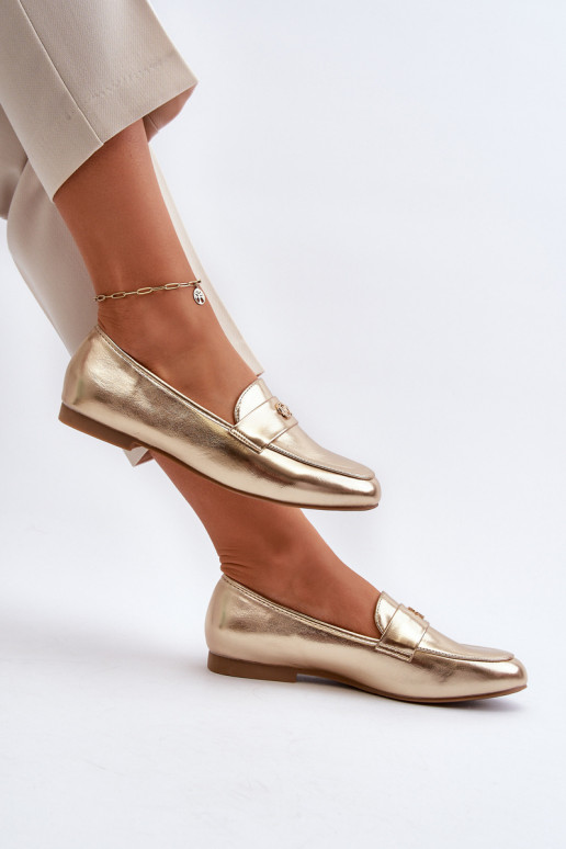 moteriški mokasinai su plačiais kulniukais aukso spalvos Sylvaine