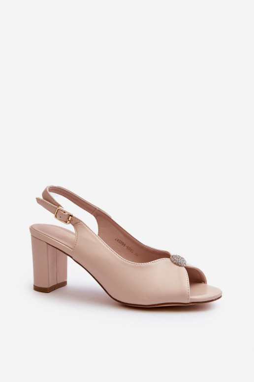 Elegantiško stiliaus basutės su kulniukais su ornamentais smėlio spalvos Trasea