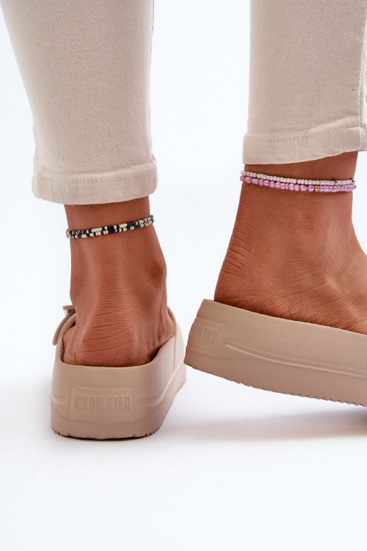 Lengvos šlepetės su platforma su sagtimis Big Star NN274A666 smėlio spalvos Lengvos šlepetės su platforma su sagtimis Big Star NN274A666 smėlio spalvos