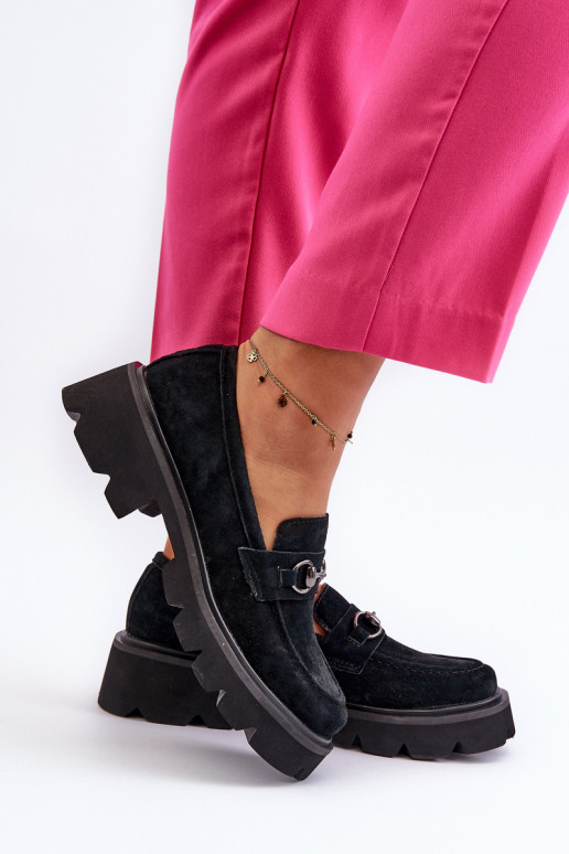 moteriški mokasinai iš zomšos juodos spalvos Neloria