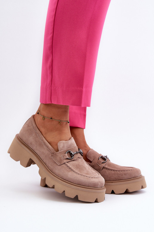 moteriški mokasinai iš zomšos smėlio spalvos Neloria