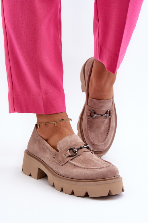 moteriški mokasinai iš zomšos smėlio spalvos Neloria