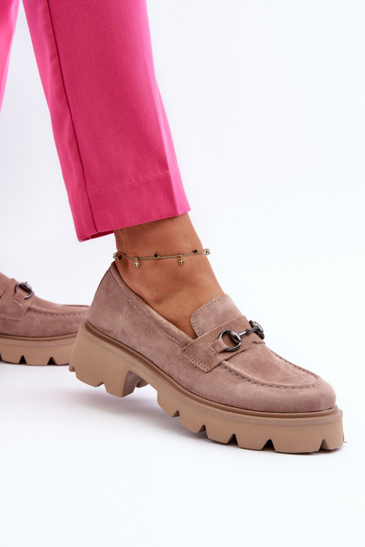 moteriški mokasinai iš zomšos smėlio spalvos Neloria