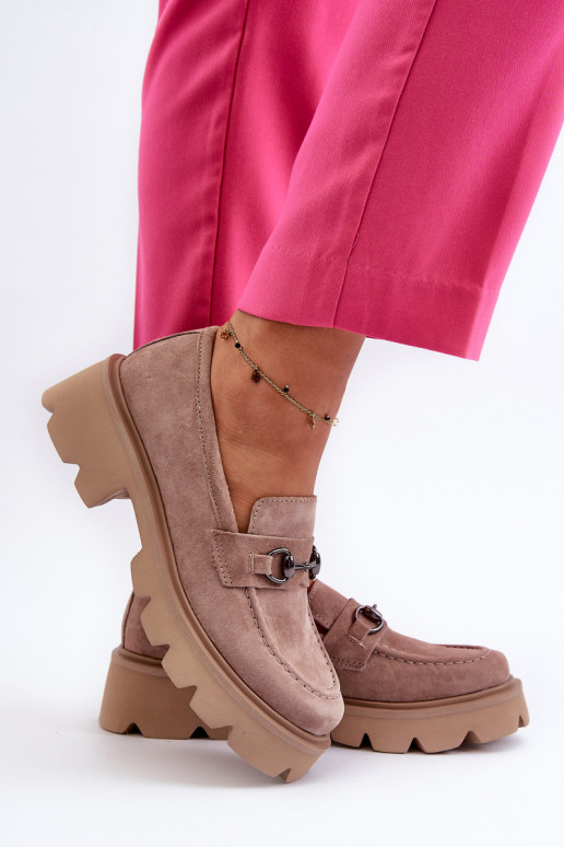 moteriški mokasinai iš zomšos smėlio spalvos Neloria