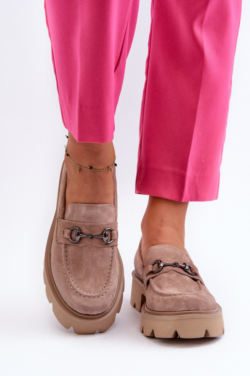 moteriški mokasinai iš zomšos smėlio spalvos Neloria