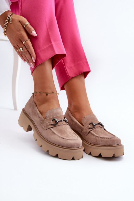 moteriški mokasinai iš zomšos smėlio spalvos Neloria