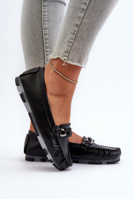 moteriški mokasinai su ornamentais juodos spalvos S.Barski LR339