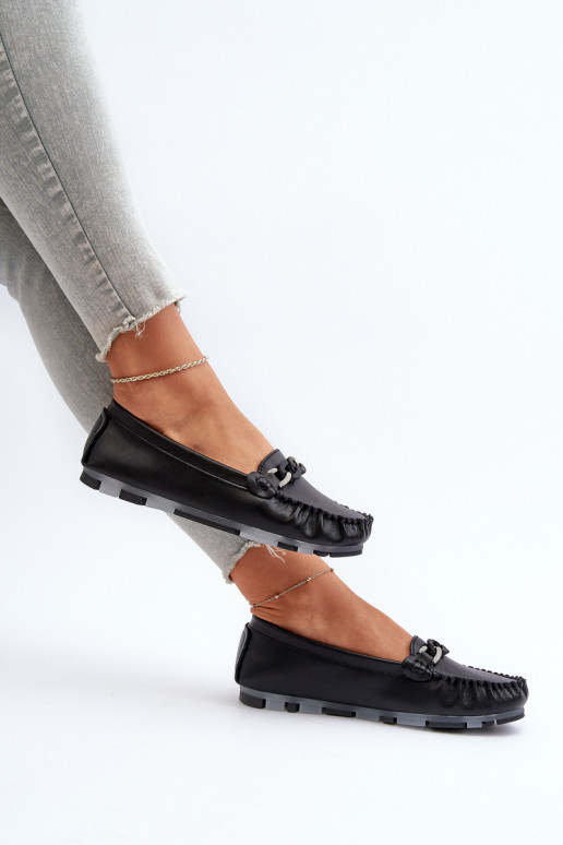 moteriški mokasinai su ornamentais juodos spalvos S.Barski LR339